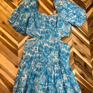 Lilly Pulitzer Kylanne Cutout Linen Mini Dress Sunny State Of Mind Sz 12 EUC
